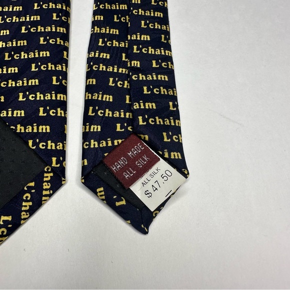 NWT L’chiam L’chiam Museum Artifacts Jewish Hebrew Silk Classic Blue Tie 3.75” - Picture 6 of 6